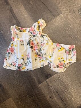 Old Navy White Floral Two-Piece Diaper Cover Set with Pink & Yellow Flowers